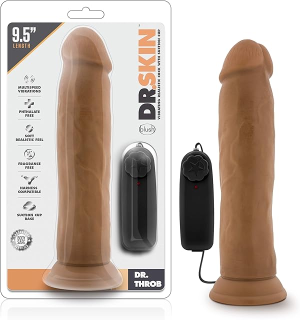 Blush Novelties Dr. Skin 9.5 Inch Realistic Vibrating Dildo with Suction Cup, Sex Toy for Women, Sex Toy for Adults, Mocha