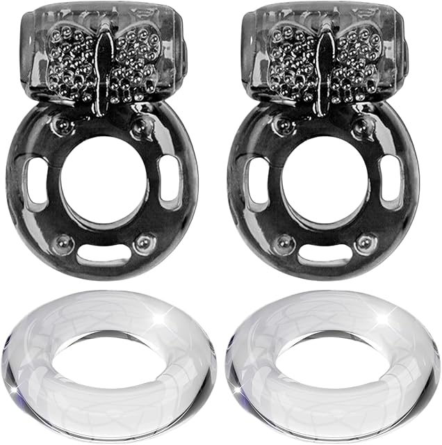 Cock Ring Vibrating Penis Ring Vibrator Silicone G-spot Stimulating Clitoral Stimulator Penis Erection Enhance Sex Product Adult Male Sex Toy for Longer Harder Stronger (2Blcak&2Transparent)