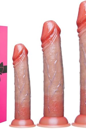 3 Pcs Realistic Silicone Beginner Slim Dildo Training Set (Small 57" Medium 68" Large 77"), G-spot Suction Cup Dildo for Vaginal Pleasure, Strap-On Dildos Penis Anal Plug Sex Toys for Women Men Gay