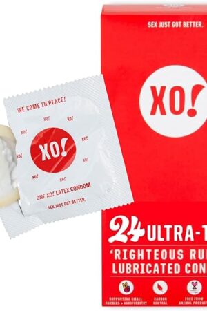 XO! Ultra-Thin Righteous Rubber Condoms, PETA-certified Vegan, Fair-Trade Natural Latex, Cruelty Free, Parabens & Glycerin Free, 24-Count