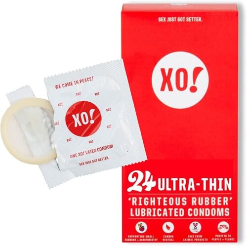 XO! Ultra-Thin Righteous Rubber Condoms, PETA-certified Vegan, Fair-Trade Natural Latex, Cruelty Free, Parabens & Glycerin Free, 24-Count