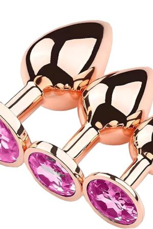 Anal Sex Trainer Set 3PCS Stainless Steel Butt Plug, Expanding Anal Plug Training Kit Rose Gold Adult Sex Toys for Men and Women Gift (Rose Pink)