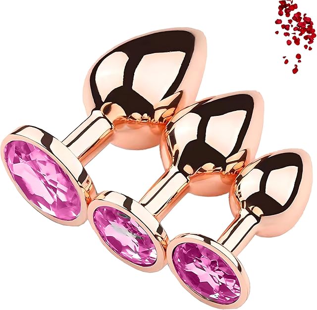 Anal Sex Trainer Set 3PCS Stainless Steel Butt Plug, Expanding Anal Plug Training Kit Rose Gold Adult Sex Toys for Men and Women Gift (Rose Pink)