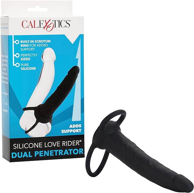 CalExotics Silicone Love Rider Dual Penetrator Strap on Dildo, Black, SE-1515-20-3