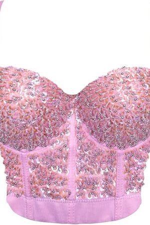 Women's Rhinestone Bustier Top Sexy Lace Corset Club Party Sleeveless Going Out Top Boned Overbust Crop Vest