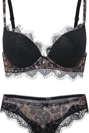 Women's Sexy Lace Leopard Print Thin Comfortable Bra and Panties 2-Piece Lingerie Sets for Women Daily Wear