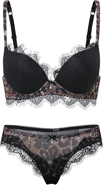 Women's Sexy Lace Leopard Print Thin Comfortable Bra and Panties 2-Piece Lingerie Sets for Women Daily Wear