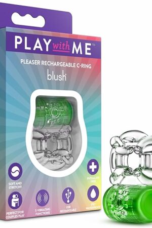Blush Play with Me Pleaser 2.25" Vibrating Penis Ring, 5 Vibration Modes, Rechargeable - Soft Stretchy CockRing Stimulates You & Your Partner - C-Ring Adult Sex Toy for Men & Couples - (Neon Green)
