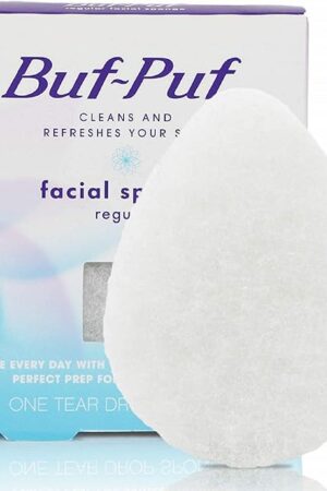 Buf-Puf Regular Facial Sponge, Dermatologist Developed, Removes Deep Down Dirt & Makeup that Causes Breakouts and Blackheads, Reusable, Exfoliating, White, 1 Count