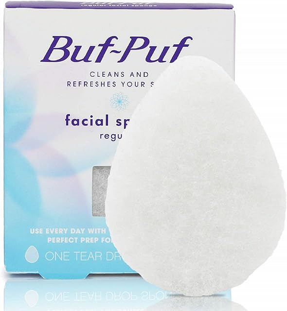 Buf-Puf Regular Facial Sponge, Dermatologist Developed, Removes Deep Down Dirt & Makeup that Causes Breakouts and Blackheads, Reusable, Exfoliating, White, 1 Count
