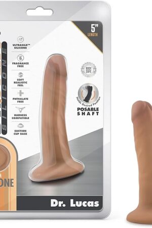 Blush Novelties Dr. Skin - Dr. Lucas - 5 Inch Realistic Dildo with Suction Cup - Harness Compatible - Posable - Silky Smooth - Platinum Cured Silicone - Sex Toy for Men Women Couples - Mocha