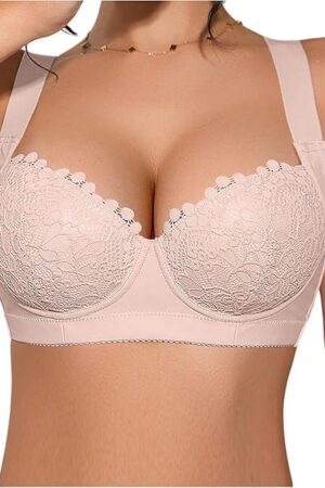 Women's Underwire Adjustable Push Up Sexy Elegant Lace Bra Soft with Wide Strap Shaping Support Lingerie Pink 32A