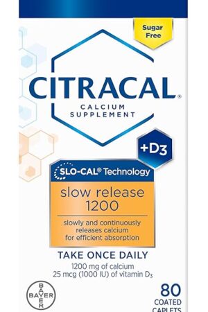 Citracal Slow Release 1200, 1200 mg Calcium Citrate with Vitamin D (1000 IU), Vitamin D3, Bone Health Support, Calcium Supplement for Ages 12+, 80 Count