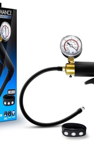 Blush Performance Plus Penis Pump Trigger 8.5" w/Silicone Tube & Cock Strap, Gauge & Vacuum Valve - Nterchange Compatible Suction Tube - Men's Size Enhancement Upgrade Accessory - (Black)