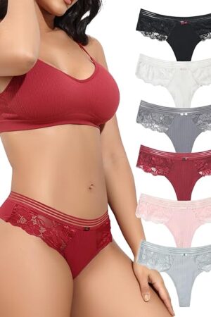 Cotton Thongs for Women Lace G-strings Sexy Panties No Show Underwear T Back Multipack S-XL