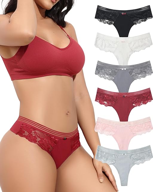 Cotton Thongs for Women Lace G-strings Sexy Panties No Show Underwear T Back Multipack S-XL