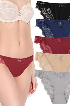 Women Lace Underwear Sexy Stretch Bikini Panties Ladies Soft Cheeky Hipster Multi-Pack
