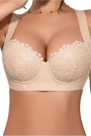 Women's Underwire Adjustable Push Up Sexy Elegant Lace Bra Soft with Wide Strap Shaping Support Lingerie Beige 32A