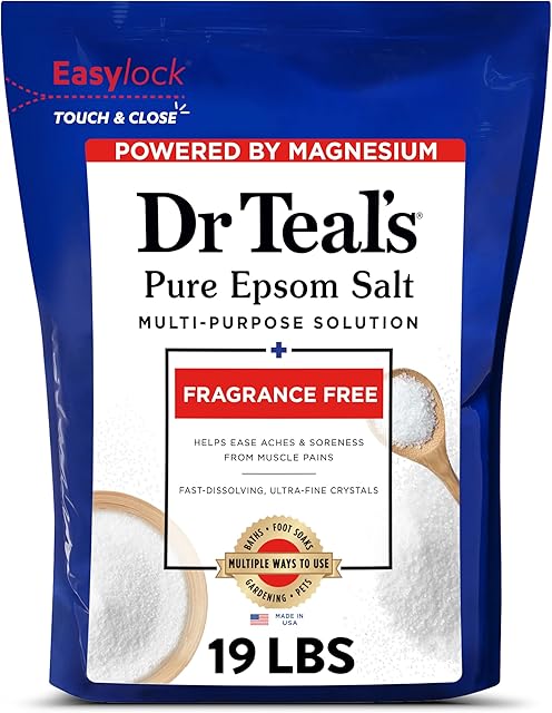 Dr Teal's Pure Epsom Salt Bulk Magnesium Sulfate USP, Fragrance Free, 19 lbs