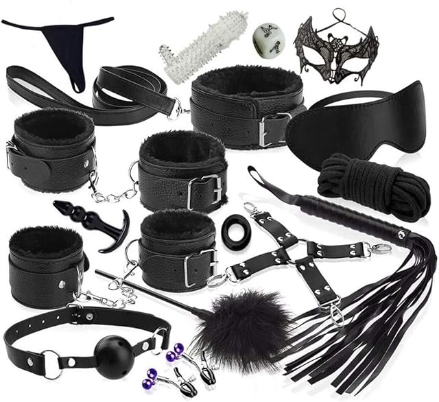 Bondage Set Largest BDSM Set with 18 Pieces Perfect for Beginners and Experienced Bondage Set SM Cuffs with Handcuffs with Eye mask Eroticism Sex Toys for Couples Lovers