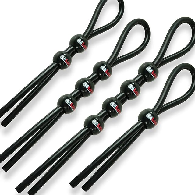 LeLuv Lasso Stretchy Silicone Bundle with One, Two, Three and Four Bead Cock Rings Multiple Positions Clitoral, Perenium Stimulation Stay Harder - Black tubing