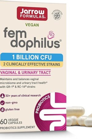 Jarrow Formulas Fem-Dophilus Vaginal Probiotics 1 Billion CFU With 2 Science-Backed Strains, Dietary Supplement For Vaginal & Urinary Tract Support, 60 Capsules, Up to a 60 Day Supply, Shelf-Stable