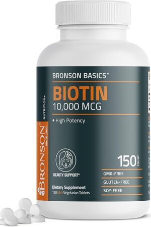 Bronson Biotin 10,000mcg, Supports Healthy Hair, Skin and Nails, Vegetarian, Non-GMO, 150 Tablets