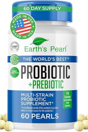 Earth's Pearl Probiotics for Women & Men & Kids - Pearl-Shaped Probiotic & Prebiotics with BIO-Tract?, 4 Billion CFU, Gut Health Support (60-Day Supply)
