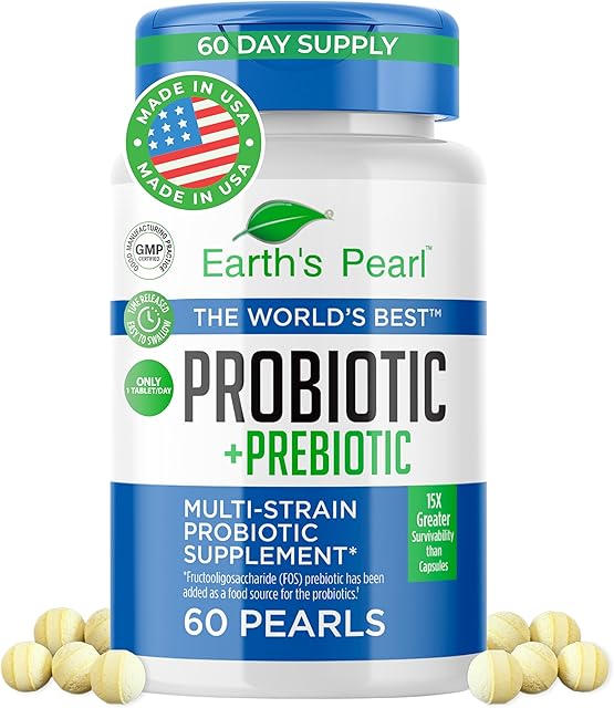 Earth's Pearl Probiotics for Women & Men & Kids - Pearl-Shaped Probiotic & Prebiotics with BIO-Tract?, 4 Billion CFU, Gut Health Support (60-Day Supply)