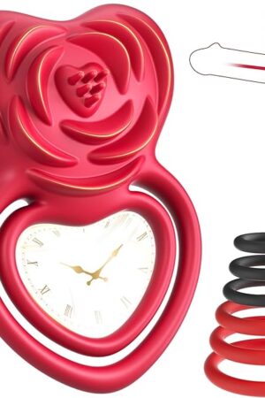 Vibrating Cock Ring Set for Couples, Soft Body-Safe Silicone Double Penis Ring with Rose Heart Design, Clitoral Bullet Vibrator, 9 Vibration Modes, 6 Sizes of Penis Rings for Men & Women Adult Toys