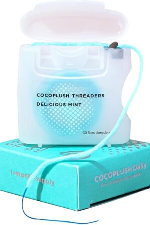 Cocofloss CocoPlush Threaders, Dental Floss for Implants, Bridges, and Braces, Mint, Waxed, Dentist-Designed Oral Care with Coconut Oil, 30 Per Pack