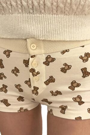 Women Cute Print Boyshorts Underwear Button Elastic Low Rise Pajama Shorts Sexy Booty Micro Bottoms