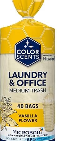Color Scents Medium Trash Bags - 8 Gallon, 40 Bags (1 Pack of 40 Bags) Twist Tie - Cream Color Bag in Vanilla Flower Scent with Microban