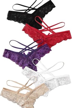 5Pcs Briefs for Women's Sexy Lingerie Lace Open Thong Panties G-Pants Lingerie Underwear Mid-Waist Underpants