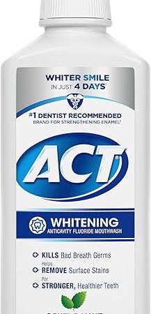 ACT Whitening + Anticavity Fluoride Mouthwash 169 fl oz With Zero Alcohol, Dye Free, Gentle Mint