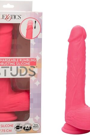CalExotics Rechargeable Rumbling & Thrusting Dildo Silicone Studs, 7 Inch Long and 5 Inch Circumference Thick with 10 Function Settings - SE-0251-05-3