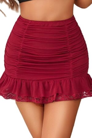 Women's Sexy Skirt Ruched Bodycon Double Layer Casual Mini Skirt