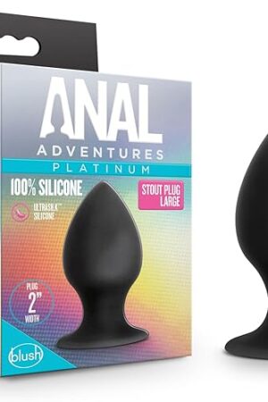 Blush Novelties Anal Adventures Platinum Ultrasilk Silicone Stout Butt Plug - 3 1/4 Inch Large Easy to Clean Smooth Satin Finish Adult Toy - Suction Cup Base - Sex Toys for Women Men Couples - Black
