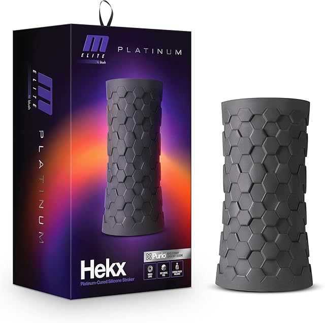 Blush Novelties M Elite Platinum Hekx - Ultra Soft Squeezable Stroker Purio Liquid Silicone Masturbator - Silky Smooth Ribs for Pleasure - Open Ended to Fit All - Luxury Premium Sex Toy