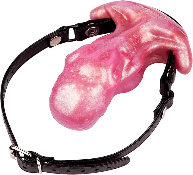 Anchor Silicone Mouth Gag with Adjustable Leather Strap Heterosexual Muscle Dildo Ballgag Sex Toy for Adult Couple BDSM Games (Red)