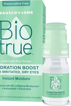 Biotrue Hydration Boost, Preservative-Free Eye Drops for Dry Eyes, Instantly Moisturizes, Clears and Rehydrates, Contact Lens Friendly, Refresh & Relieve Eye Irritation, 0.33 FL Oz (Pack of 1)