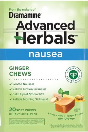 From the Makers of Dramamine, Advanced Herbals, Ginger Chews, Nausea Relief Soft Chews Lemon-Honey-Ginger, 20 Count
