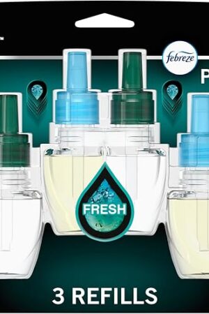 Febreze Plug in Air Freshener, Odor-Fighting Scented Oil Refill, Air Fresheners for Home and Bathroom and Kitchen, Long Lasting for Strong Odors, Unstopables Fresh Scent, 087oz Refills, 3 Count