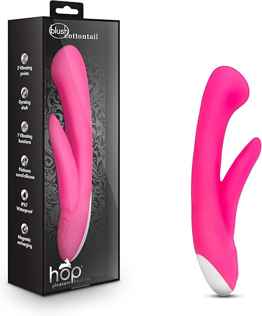 Blush Hop Cottontail - Pleasure Massager for Women - Wireless Silicone Rabbit Vibrator Dildo - Personal Adult Sex Toy - Female and Couples Sexual Wellness - Vibrating Shaft - Waterproof - Hot Pink