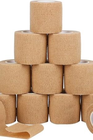 12 Pack Self Adherent Cohesive Wrap Bandages 2 Inches X 5 Yards,First Aid Tape, Elastic Self Adhesive Tape, Athletic, Sports wrap Tape, Bandage Wrap for Sports, Wrist, Skin Colour Athletic Tape