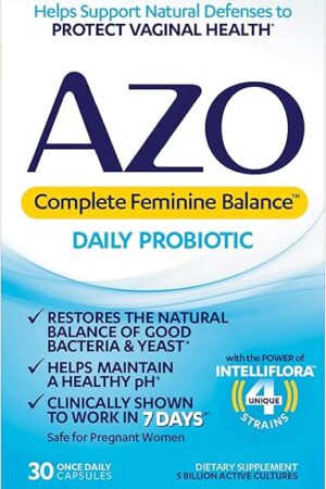 AZO Complete Feminine Balance Daily Probiotics for Women, Clinically Proven to Help Protect Vaginal Health, balance pH and yeast, Non-GMO, 30 Count