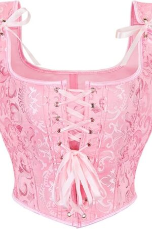 Womens Sexy Vintage Court Overbust 1920s Renaissance Lace Trim Front Tie Corset Bustier Bodyshaper Vest Tops
