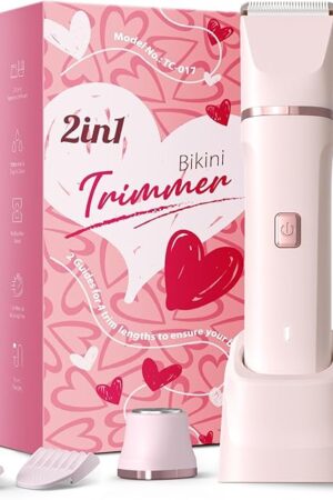 Bikini Trimmer for Women - Painless Electric Razors for Silk Skin,Cordless Body Shaver for Trip,Replaceable Lady Facial Razor, IPX7 Waterproof&Easy Cleaning, Ceramic Blade, USB Charge Dock Pink