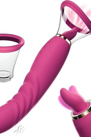 Clit Licker Clitoral Licking Toy, 3-in-1 G-Spot Vibrator w/Clit Suck Function, 10 Vibration and 7 Tongue Licking Modes, Clitoral Pump, Oral Sex Toy with Heating, Silent, Waterproof (Pink)