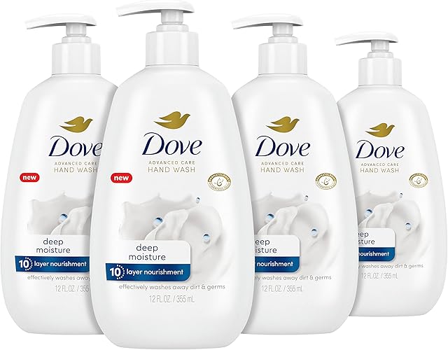 Dove Advanced Care Hand Wash Deep Moisture 4 Count for Soft, Smooth Skin, More Moisturizers than the Leading Ordinary Hand Soap, 12 oz